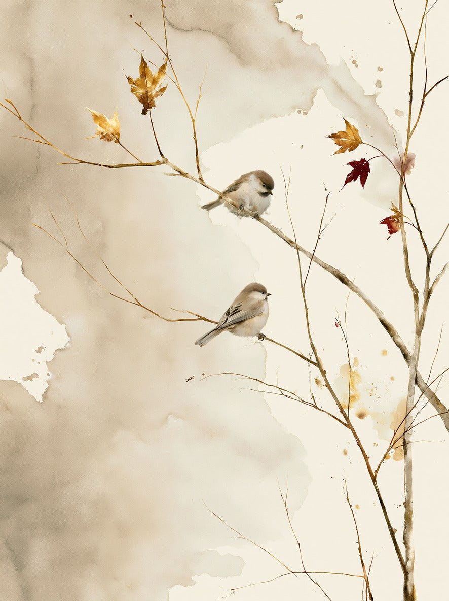 Autumn Perch — Songbirds Branch Canvas Wall Art