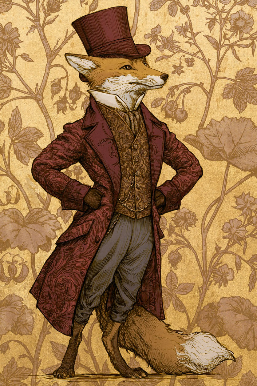 Top Hat Fox — Fox Portrait Canvas Wall Art