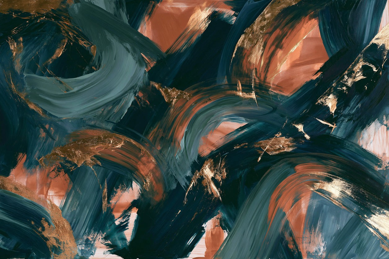 Copper Current — Teal Copper Abstract Canvas Wall Art