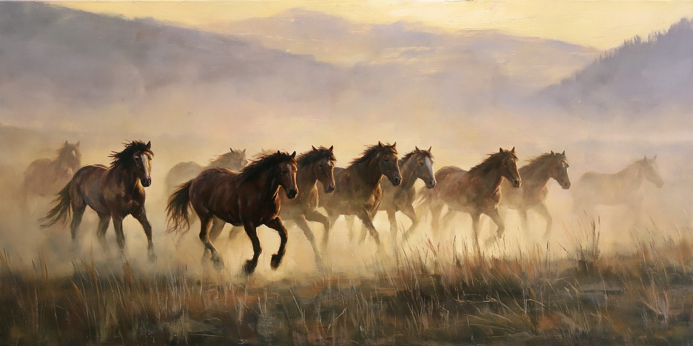 Mist Run — Mustang Herd Canvas Wall Art