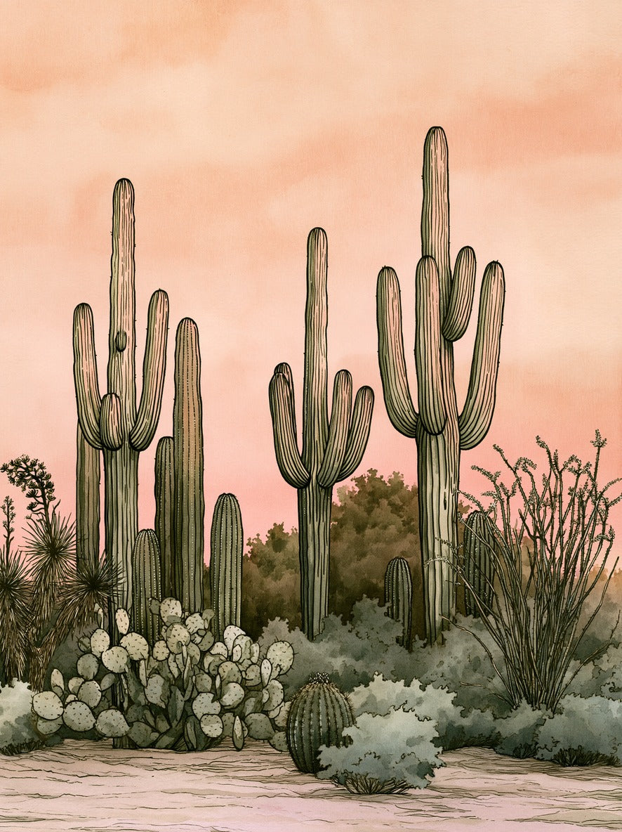 Desert Dusk — Saguaro Cactus Garden Canvas Wall Art