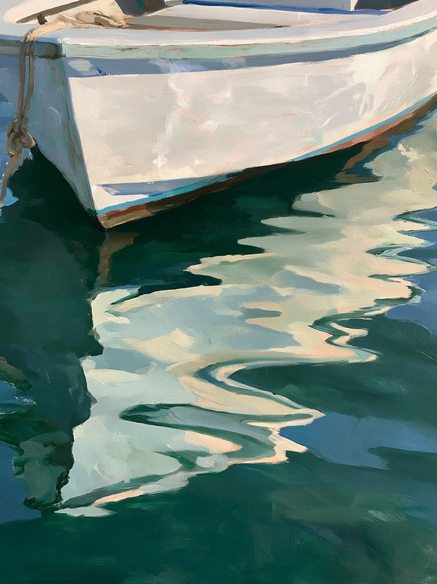 Harbor Edge — White Boat Hull Canvas Wall Art