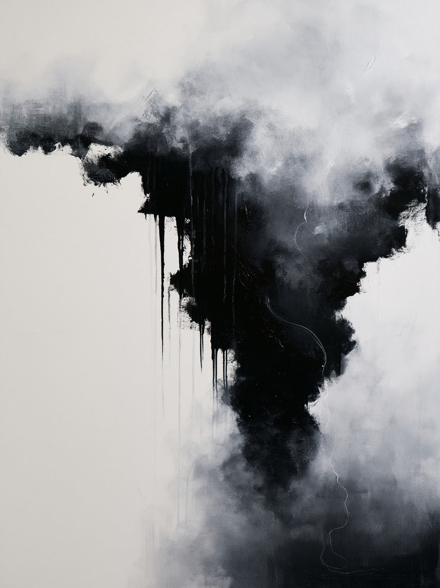 Ash Drift — Black White Abstract Canvas Wall Art