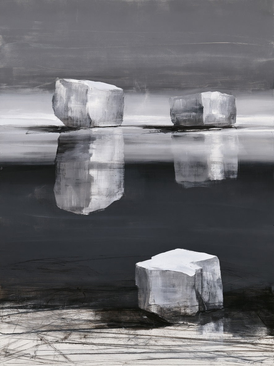 Limestone Drift — Monochrome Abstract Canvas Wall Art