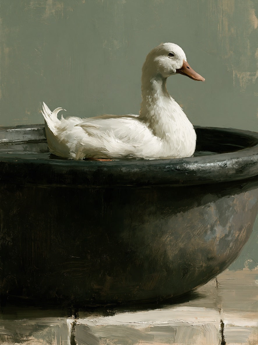 Olive Basin — Duck in Dark Bowl Canvas Wall Art