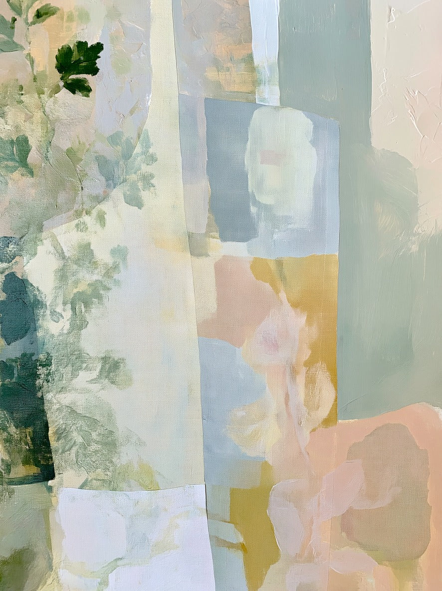 Soft sage, blue, cream, and blush abstract blocks with a tall pale vertical band