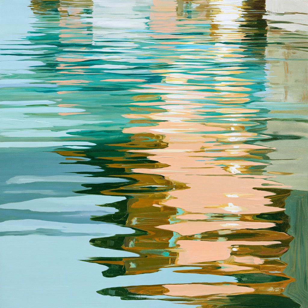 Tidal Mirror — Turquoise Peach Abstract Canvas Wall Art