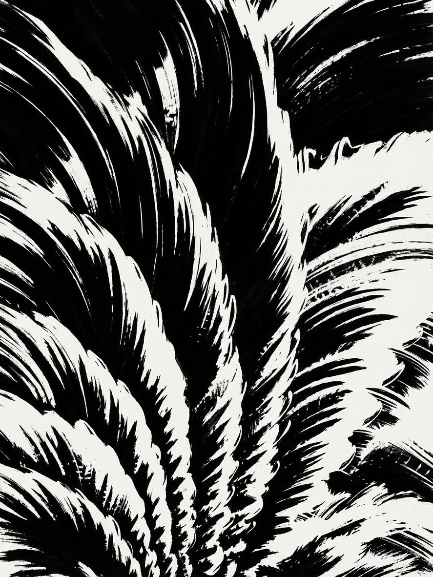 Noir Fronds — Black and White Palm Leaves Canvas Wall Art