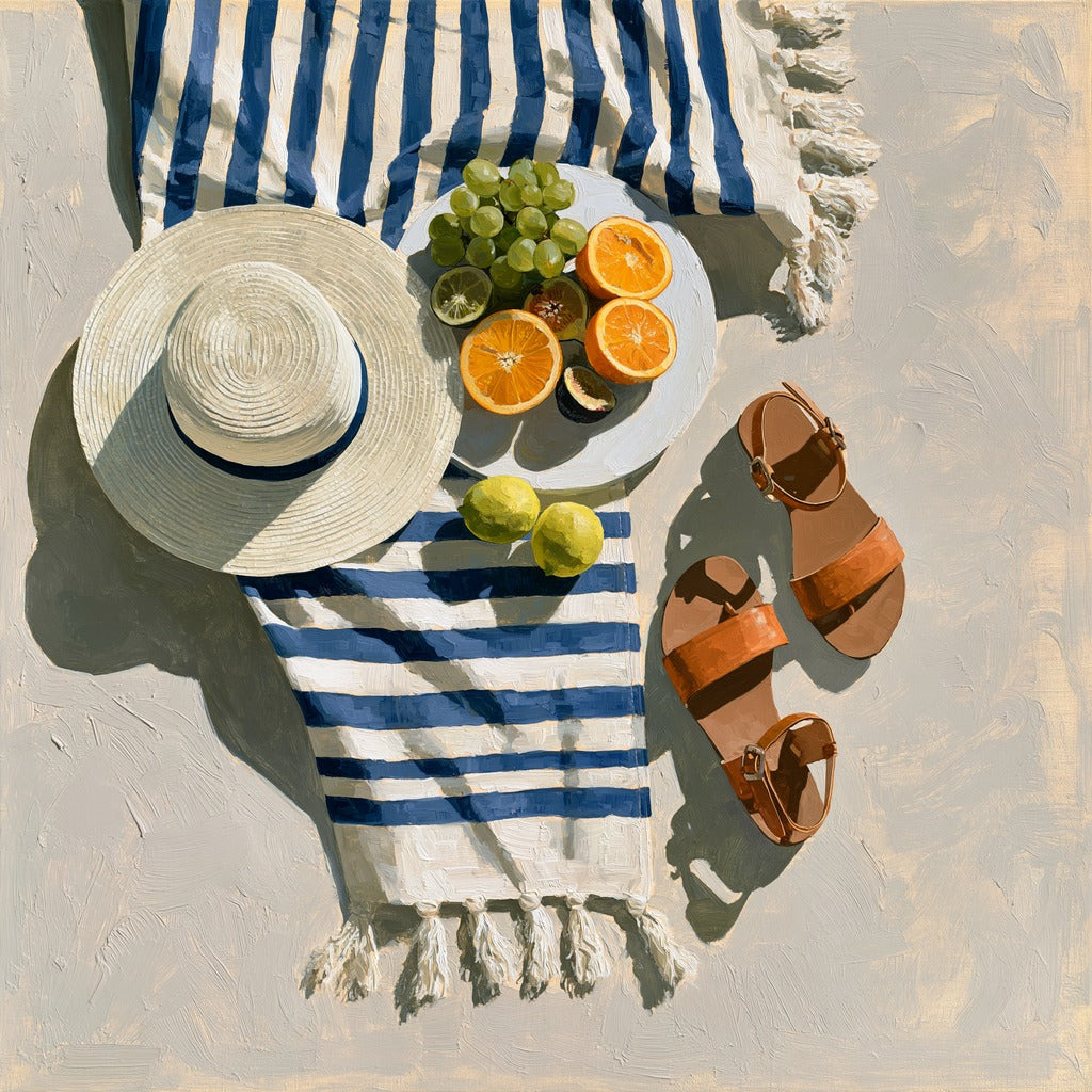 Striped Still Life — Beach Still Life Canvas Wall Art