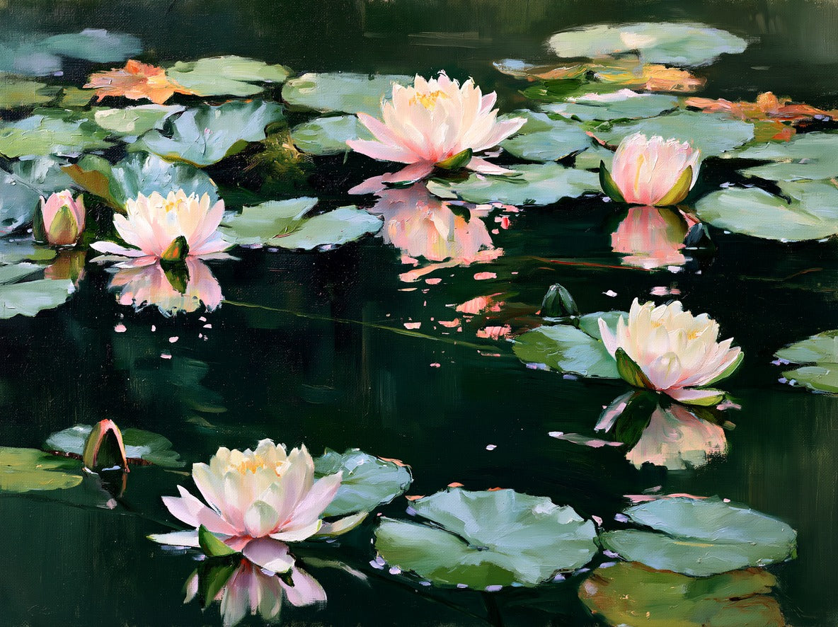 Still Water Lilies — Pink Water Lily Canvas Wall Art