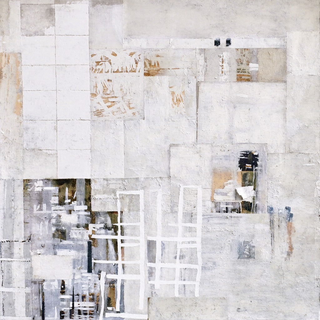 Quiet Grid — White Abstract Canvas Wall Art