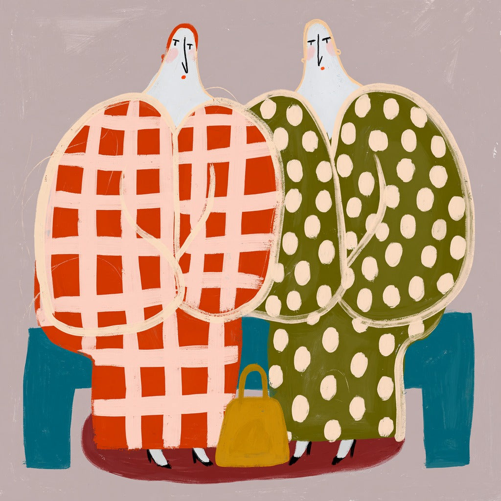 Checked Companions — Figurative Abstract Canvas Wall Art