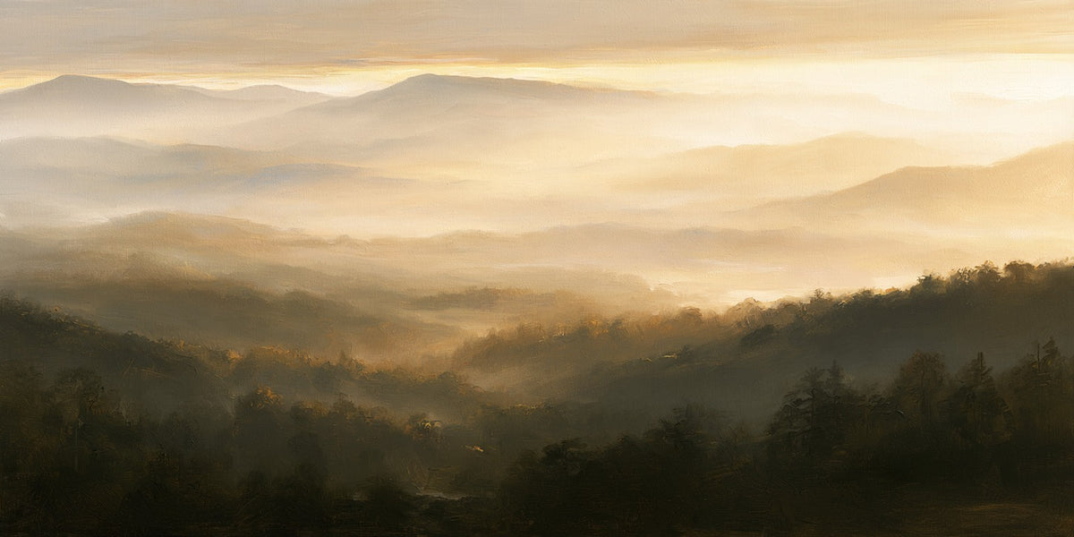 Dawn Ridges — Misty Mountain Landscape Canvas Wall Art