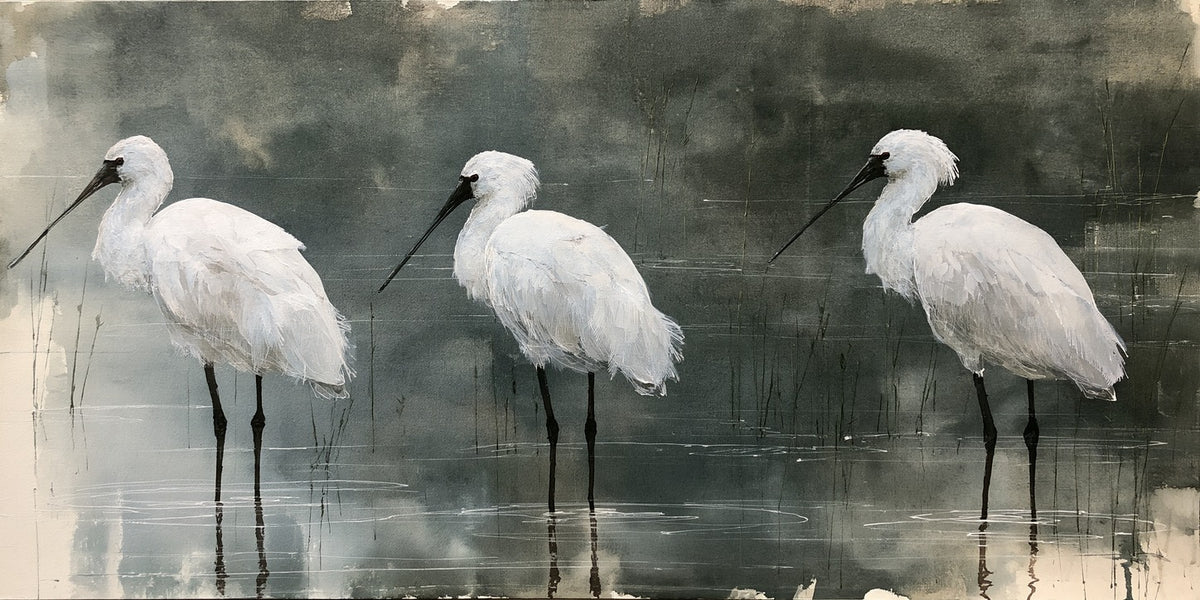 Marsh Trio — White Birds Canvas Wall Art