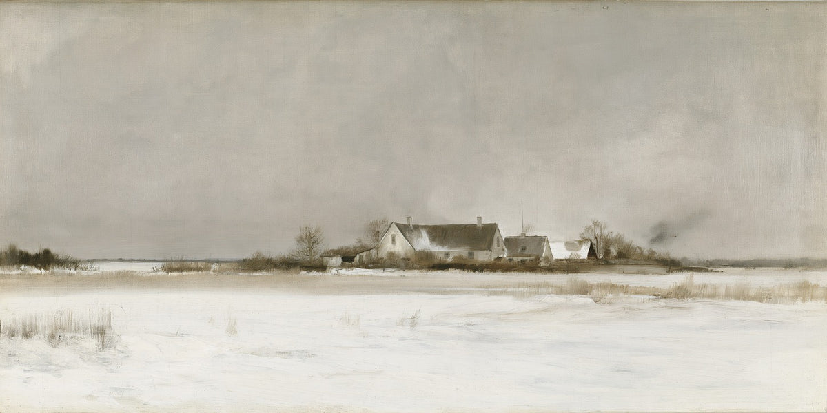 Winter Outpost — Distant Farmhouse Canvas Wall Art