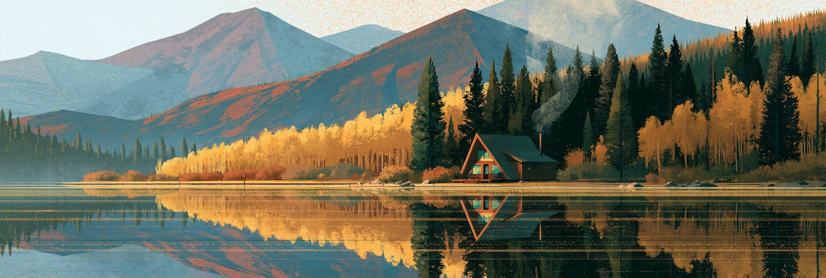 Autumn Mirror — Lakeside A Frame Cabin Canvas Wall Art