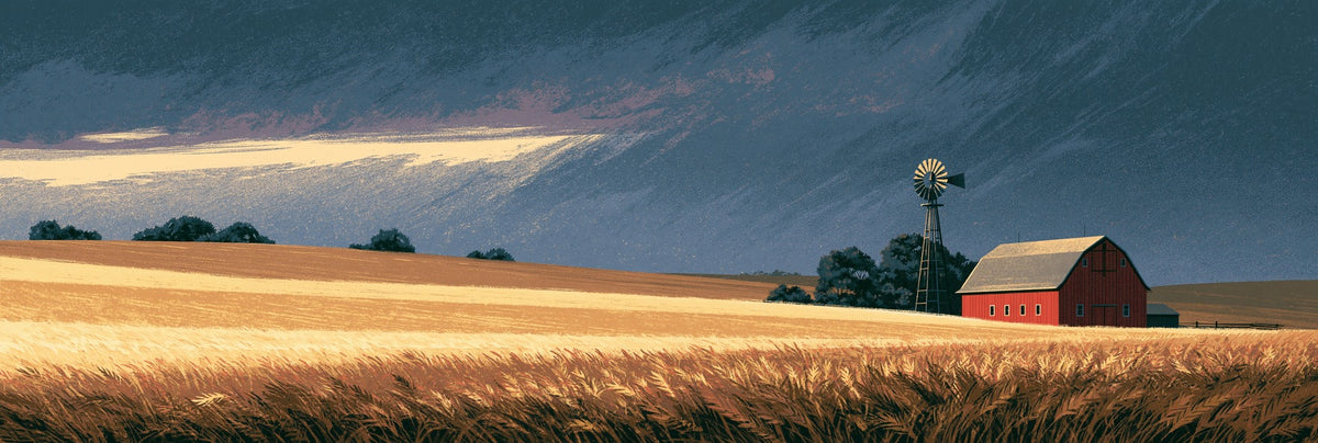 Break In The Clouds — Red Barn Prairie Canvas Wall Art