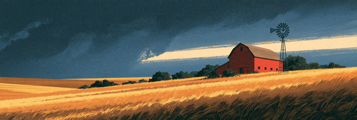 Ochre Sweep — Red Barn and Windmill Canvas Wall Art