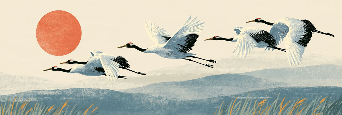 Coral Sun — Flying Crane Canvas Wall Art