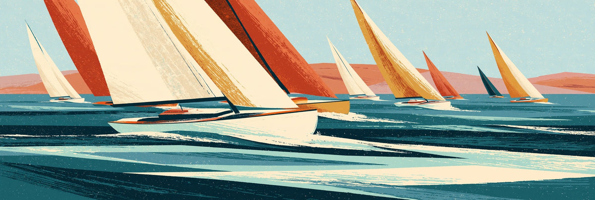 Sweeping Wakes — Colorful Sailboat Regatta Canvas Wall Art