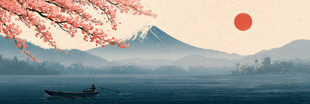 Petals Across Water — Mount Fuji Landscape Canvas Wall Art