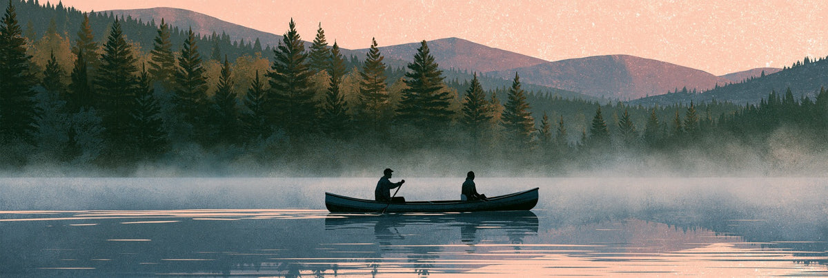 Peach Reflections — Canoe on Lake Canvas Wall Art