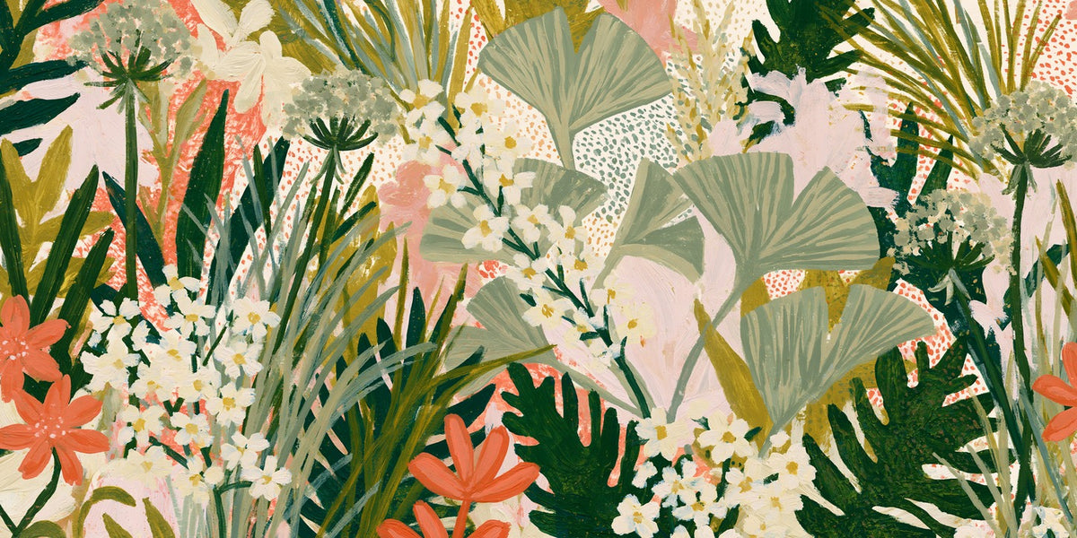 Pink Intervals — Flowers and Foliage Canvas Wall Art