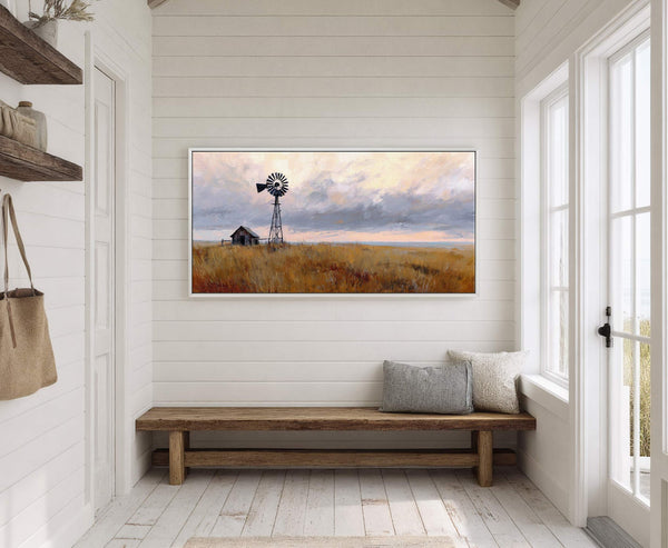 Canvas wall art in interior setting.