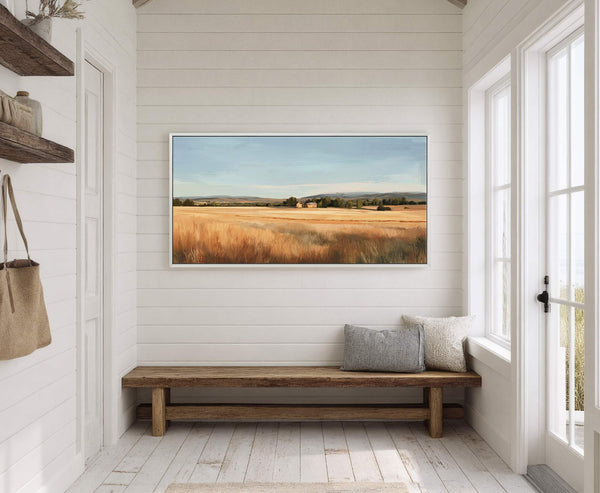 Canvas wall art in interior setting.