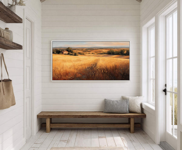 Canvas wall art in interior setting.