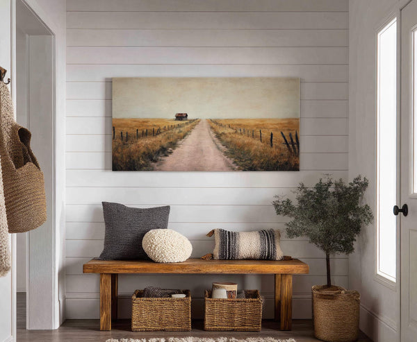 Canvas wall art in interior setting.