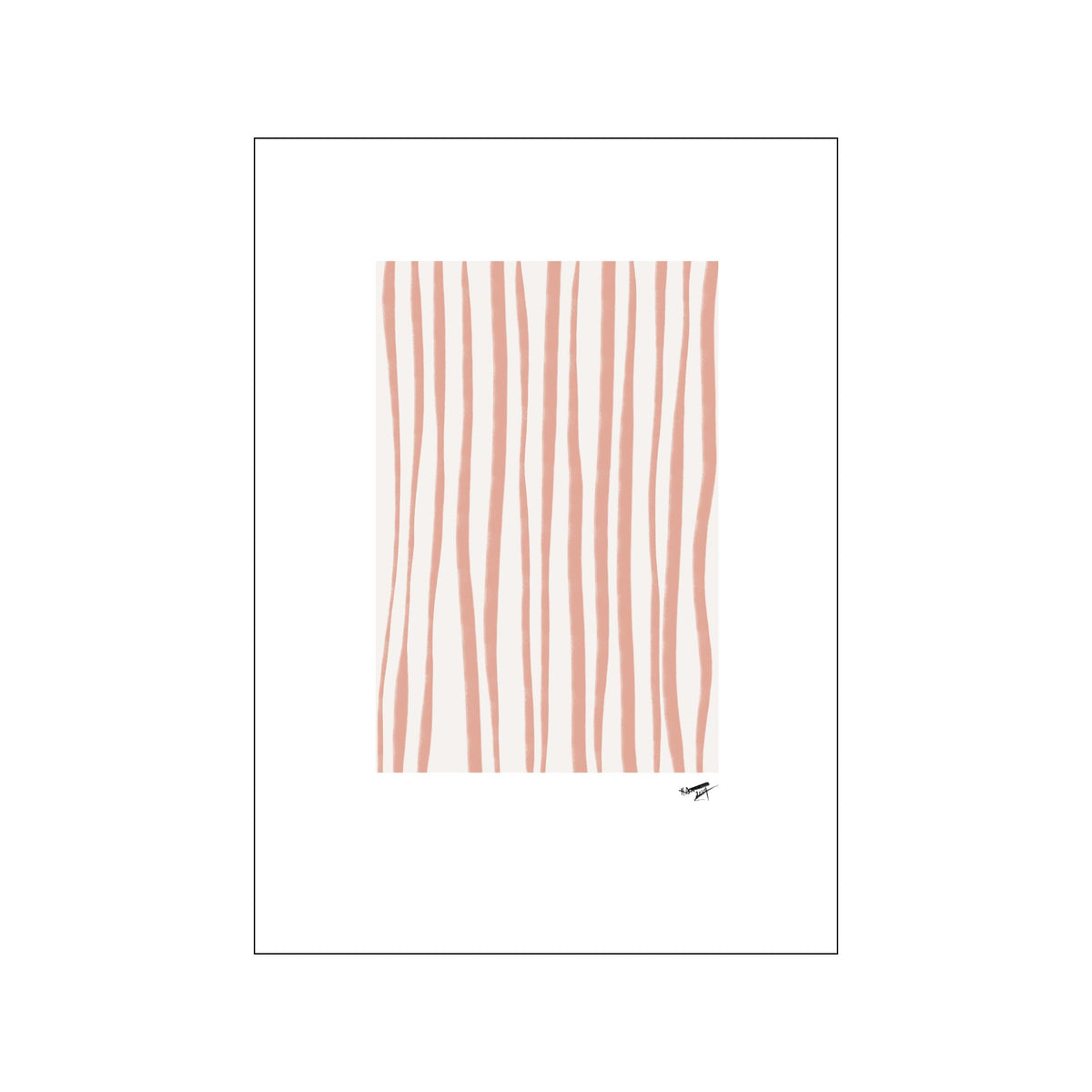 Minimal abstract print with soft rose vertical lines on a white background