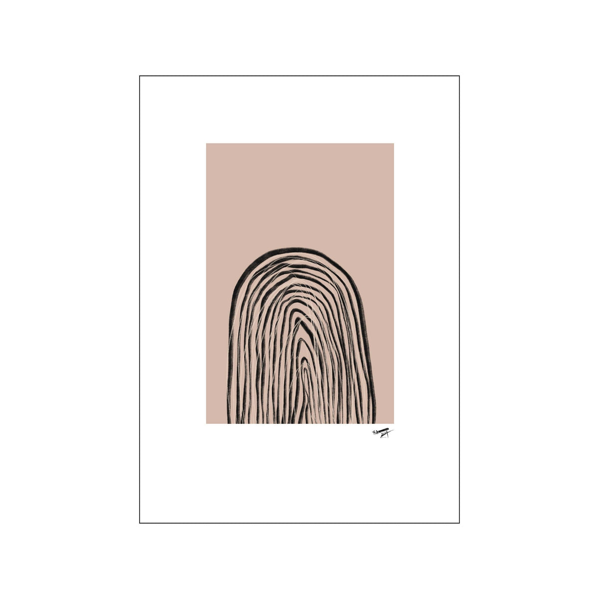 Minimal abstract line drawing with black looping arches on a blush background