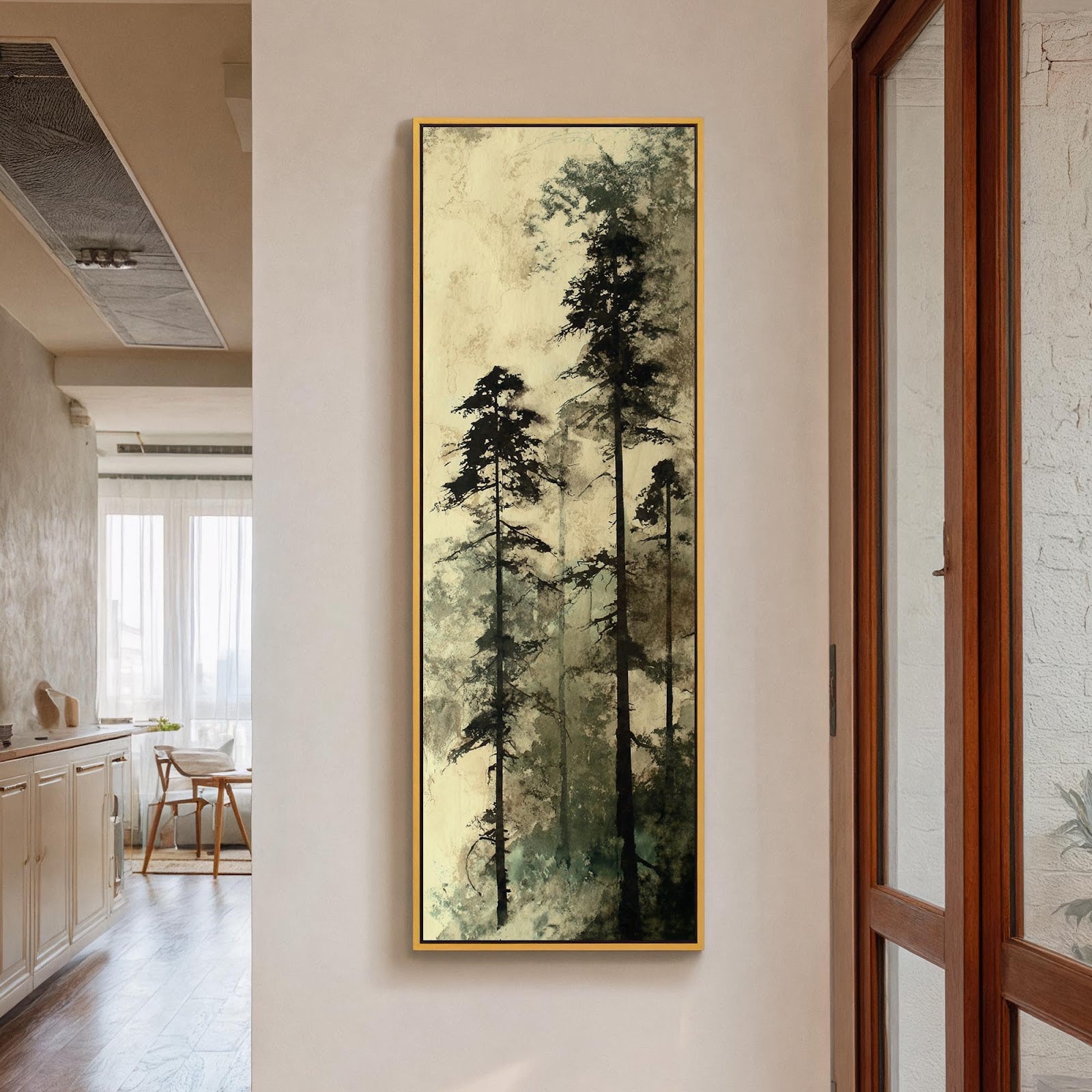 Misty Pine Forest Vertical Canvas Print