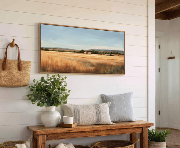 Canvas wall art in interior setting.