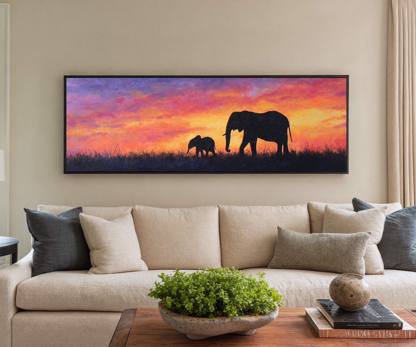 African Elephants Sunset Canvas Print
