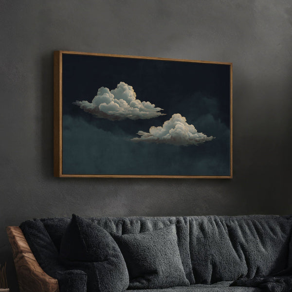 Two Clouds Moody Navy Canvas Art
