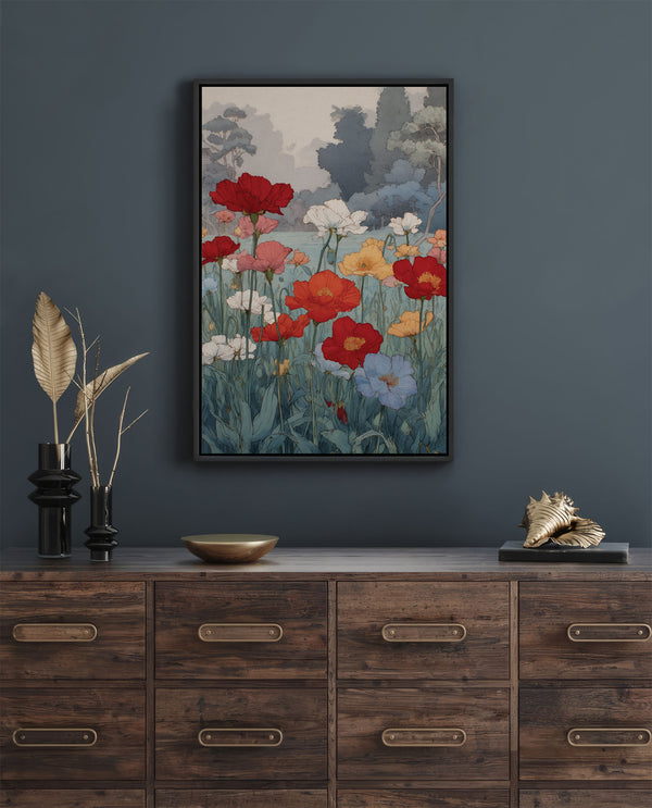 Toile vintage Jardin de coquelicots - Art botanique japonais
