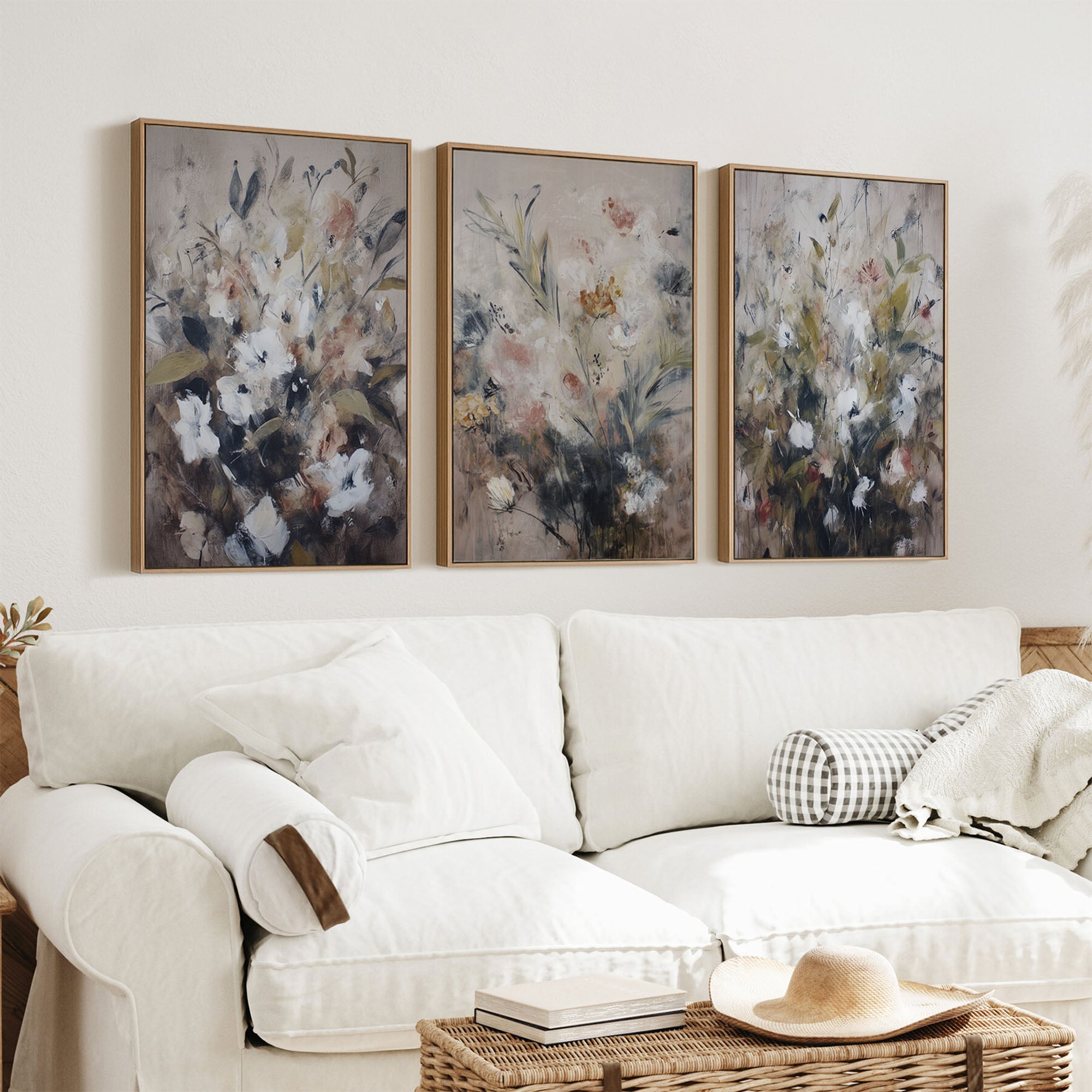 Triptych Floral Moody Framed Canvas Art