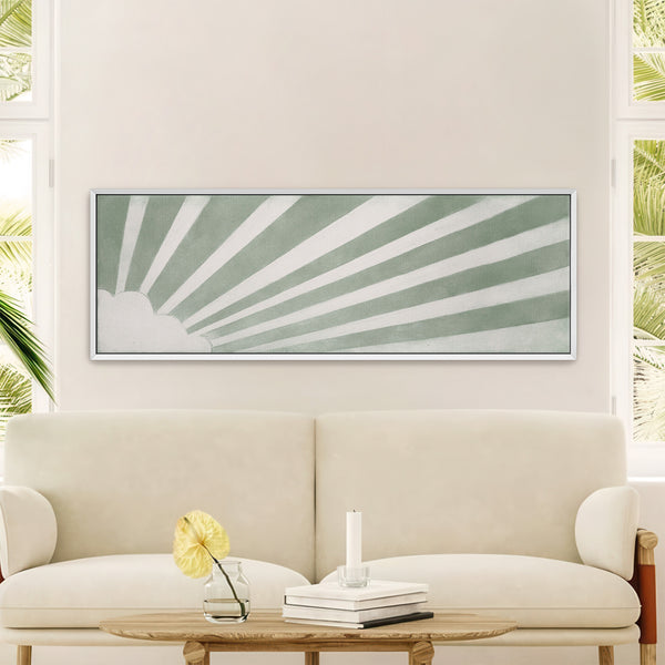 Morgenstrahlen – Salbeigrünes Sonnenstrahlen-Kunstwerk