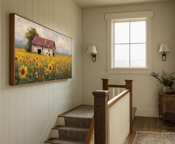 Canvas wall art in interior setting.