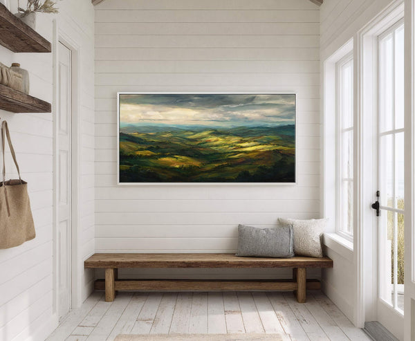 Canvas wall art in interior setting.