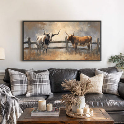 Texas Longhorn Cattle Landscape Canvas Print