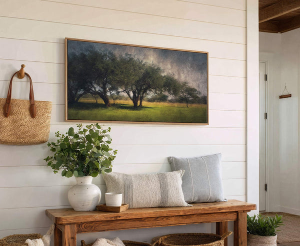 Canvas wall art in interior setting.