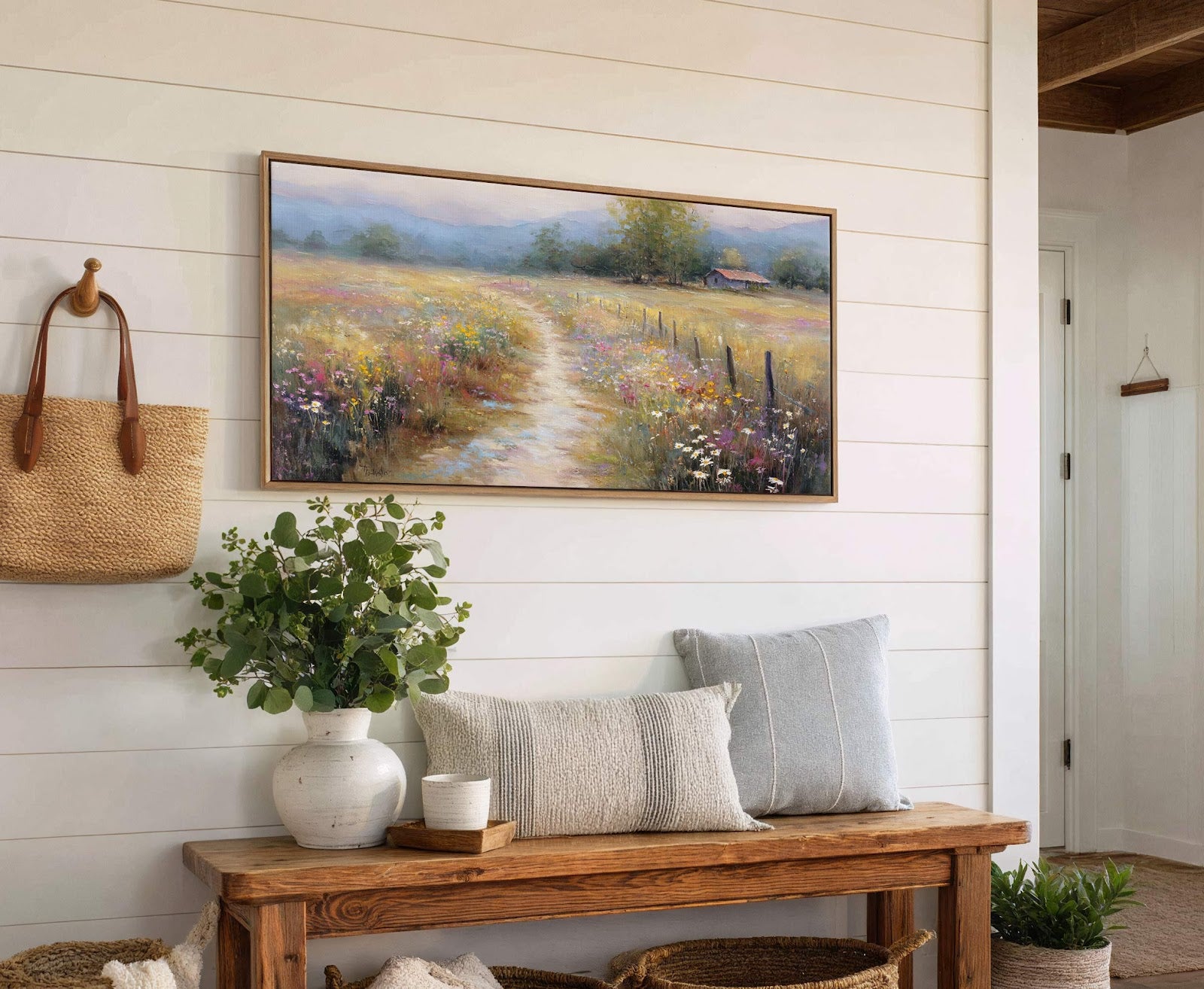 Canvas wall art in interior setting.