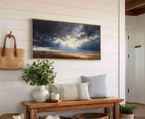 Canvas wall art in interior setting.