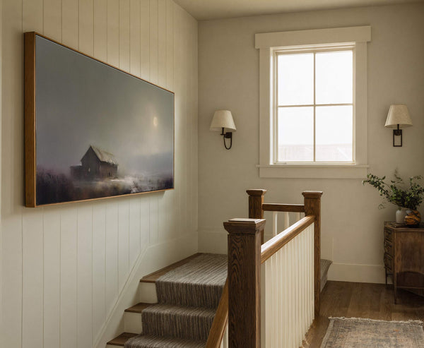 Canvas wall art in interior setting.