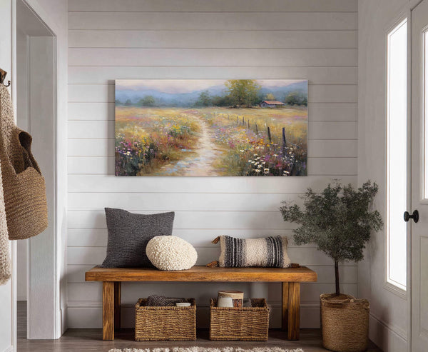 Canvas wall art in interior setting.