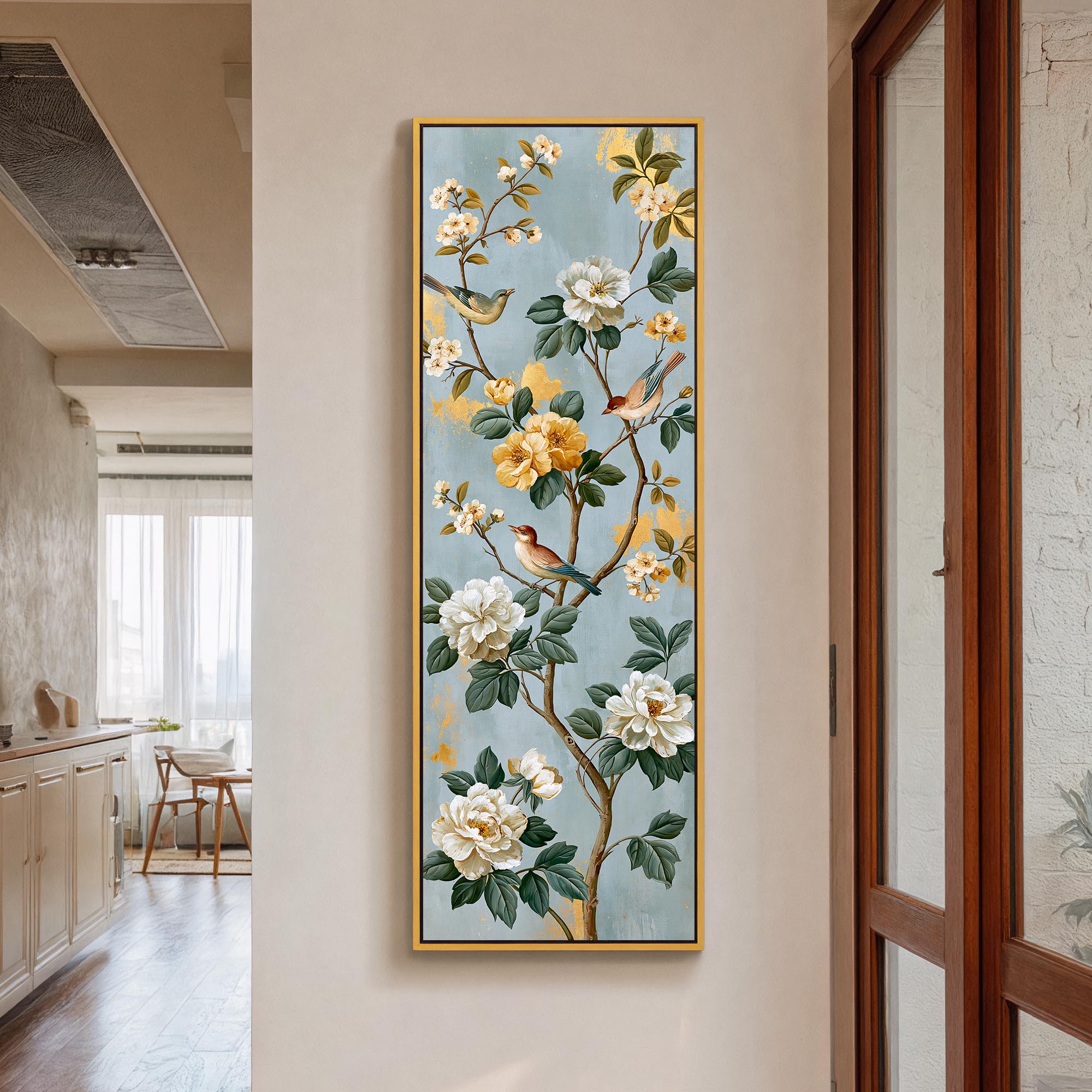 Blue Garden Song — Floral Bird Canvas Wall Art