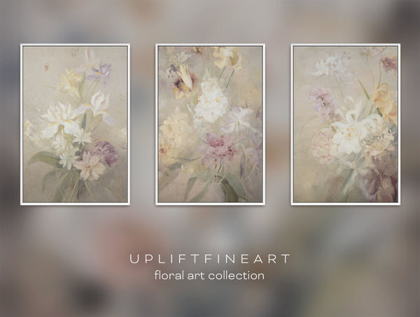 Soft Floral Triptych Canvas Wall Art Print